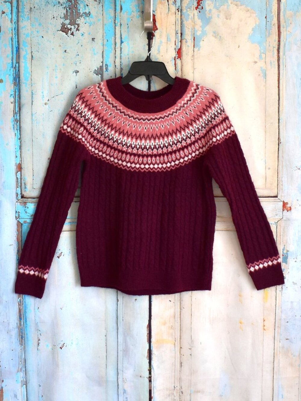 Women's Croft & Barrow Fair Isle Sweater Knit Crewneck Pullover MEDIUM Dark Pink